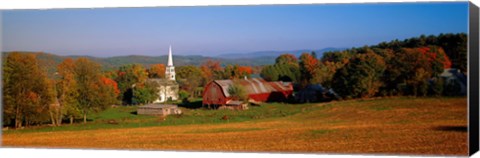 Framed Church and a barn in a field, Peacham, Vermont, USA Print