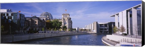 Framed Buildings along a river, The Reichstag, Spree River, Berlin, Germany Print