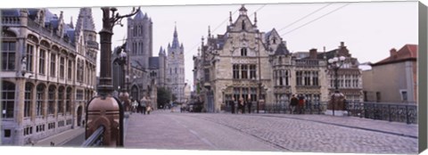 Framed Tourists walking in front of a church, St. Nicolas Church, Ghent, Belgium Print