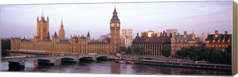 Framed Arch bridge across a river, Westminster Bridge, Big Ben, Houses Of Parliament, Westminster, London, England Print