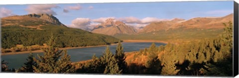 Framed High angle view of a river passing through a field, US Glacier National Park, Montana, USA Print