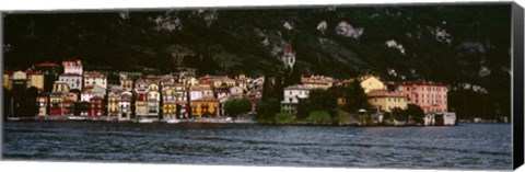 Framed Buildings at the lakeside viewed from a ferry, Varenna, Lake Como, Lecco, Lombardy, Italy Print