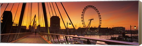 Framed Bridge with ferris wheel, Golden Jubilee Bridge, Thames River, Millennium Wheel, City Of Westminster, London, England Print