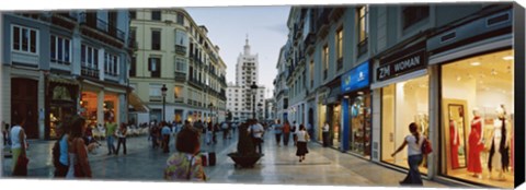 Framed Group of people walking on a street, Larios Street, Malaga, Malaga Province, Andalusia, Spain Print