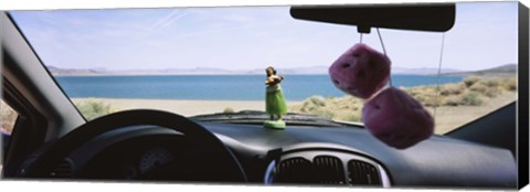 Framed Lake viewed through the windshield of a car, Pyramid Lake, Washoe County, Nevada, USA Print