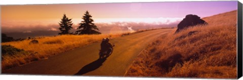 Framed High angle view of a motorcycle moving on a road, Mt Tamalpais, Marin County, California, USA Print