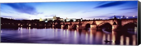 Framed Arch bridge across a river with a cathedral, St. Vitus Cathedral, Hradcany Castle, Vltava river, Prague, Czech Republic Print