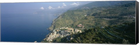 Framed High angle view of a village at the coast, Riomaggiore, La Spezia, Liguria, Italy Print