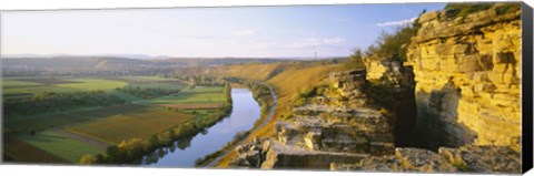 Framed High angle view of vineyards along a river, Einzellage, Hessigheimer Felsengarten, Hessigheim, Baden-Wurttemberg, Germany Print