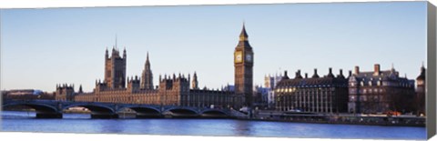 Framed Bridge across a river, Big Ben, Houses of Parliament, Thames River, Westminster Bridge, London, England Print