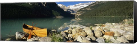 Framed Canoe at the lakeside, Lake Louise, Banff National Park, Alberta, Canada Print