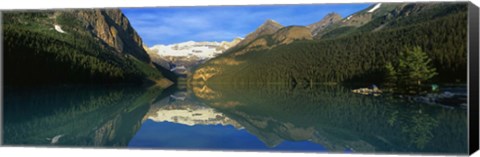 Framed Reflection of mountains in water, Lake Louise, Banff National Park, Alberta, Canada Print