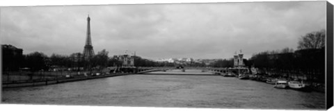 Framed River with a tower in the background, Seine River, Eiffel Tower, Paris, Ile-De-France, France Print