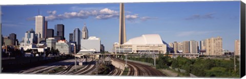 Framed Buildings in a city, CN Tower, Toronto, Ontario, Canada Print