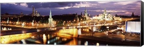 Framed City lit up at night, Red Square, Kremlin, Moscow, Russia Print