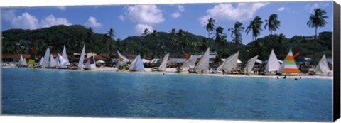 Framed Sailboats on the beach, Grenada Sailing Festival, Grand Anse Beach, Grenada Print