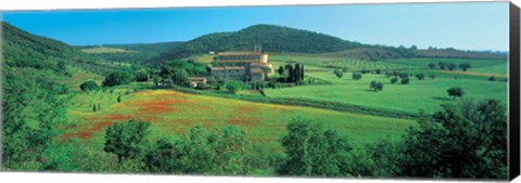 Framed High angle view of a church on a field, Abbazia Di Sant&#39;antimo, Montalcino, Tuscany, Italy Print