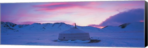 Framed Yurt the traditional Mongolian yurt on a frozen lake, Independent Mongolia Print