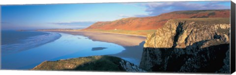 Framed Cliffs on the beach, Worms Head, Rhossili, Wales Print