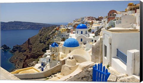 Framed High angle view of a church, Oia, Santorini, Cyclades Islands, Greece Print