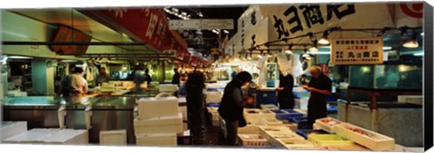 Framed Customers buying fish in a fish market, Tsukiji Fish Market, Tsukiji, Tokyo Prefecture, Kanto Region, Japan Print