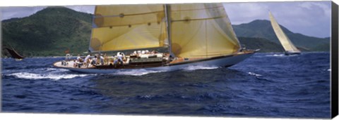 Framed Yacht racing in the sea, Antigua, Antigua and Barbuda Print