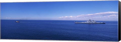 Framed Battleship being towed in the sea, USS Iowa (BB-61), Rhode Island Sound, USA, Rhode Island, USA Print