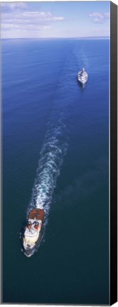 Framed Aerial view of a battleship being towed in the sea, USS Iowa (BB-61), Rhode Island Sound, Rhode Island, USA Print