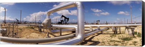 Framed Pipelines on a landscape, Taft, Kern County, California, USA Print