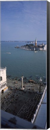 Framed Church and bell tower from St Mark&#39;s Campanile, Canale di San Marco, Doges Palace, San Giorgio Maggiore, Venice, Veneto, Italy Print