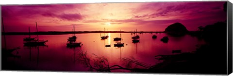 Framed Boats in the sea, Morro Bay, San Luis Obispo County, California, USA Print