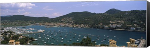 Framed High angle view of boats at a port, Port D&#39;Andratx, Majorca, Balearic Islands, Spain Print