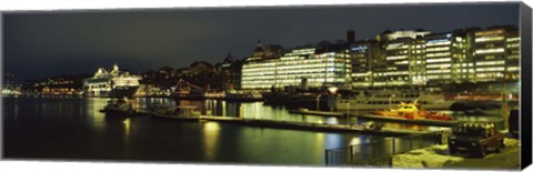 Framed Buildings in a city lit up at night, Sodermalm, Slussplan, Stockholm, Sweden Print