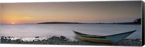 Framed Boat at the lakeside, Lake Victoria, Great Rift Valley, Kenya Print