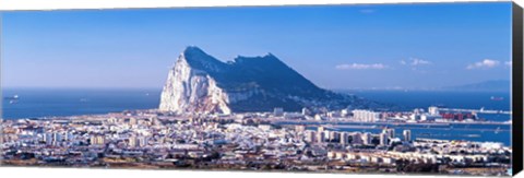 Framed City with a cliff in the background, Rock Of Gibraltar, Gibraltar, Spain Print