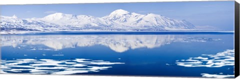 Framed Reflection of a mountain range in an ocean, Bellsund, Spitsbergen, Svalbard Islands, Norway Print