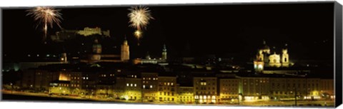 Framed Firework display over a fort, Hohensalzburg Fortress, Salzburg, Austria Print