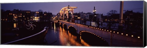 Framed Bridge lit up at night, Magere Brug, Amsterdam, Netherlands Print