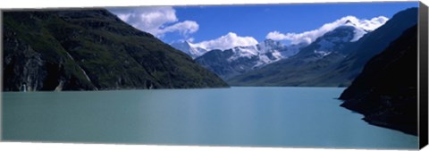 Framed Mountain at the lakeside, Grande Dixence Dam, Valais Canton, Switzerland Print