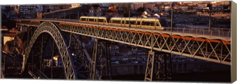 Framed Metro train on a bridge, Dom Luis I Bridge, Duoro River, Porto, Portugal Print