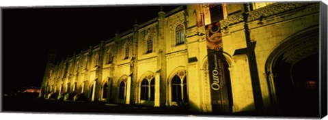 Framed Low angle view of a monastery at night, Mosteiro Dos Jeronimos, Belem, Lisbon, Portugal Print