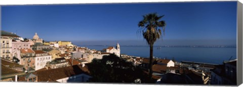 Framed View of buildings and the sea, Alfama, Lisbon, Portugal Print