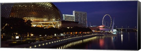 Framed Concert hall at the waterfront, Esplanade Theater, The Singapore Flyer, Singapore River, Singapore Print