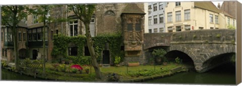 Framed Buildings along channel, Bruges, West Flanders, Belgium Print