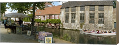 Framed Flea market at a canal, Dijver Canal, Bruges, West Flanders, Belgium Print