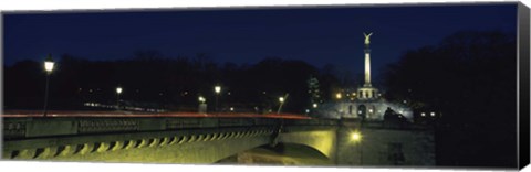 Framed Bridge with a monument lit up at night, Friedensengel, Munich, Bavaria, Germany Print