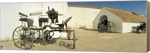 Framed Horse cart in front of a hotel, Hotel Cortijo El Esparragal, Gerena, Seville, Seville Province, Andalusia, Spain Print