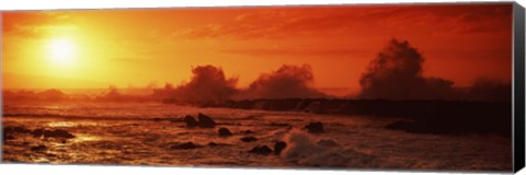 Framed Waves breaking on rocks in the sea, Three Tables, North Shore, Oahu, Hawaii, USA Print