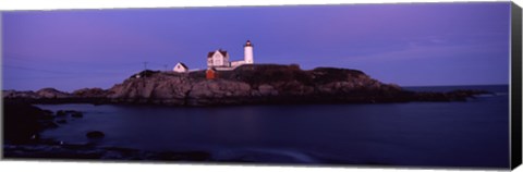 Framed Lighthouse on the coast at dusk, Nubble Lighthouse, York, York County, Maine Print