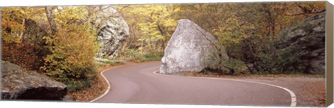 Framed Road curving around a big boulder, Stowe, Lamoille County, Vermont, USA Print